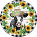Wreath Sign, Sunflower Sign, Cow Sign, 18" Wood Round  Sign DECOE-277, Sign For Wreath, DecoExchange