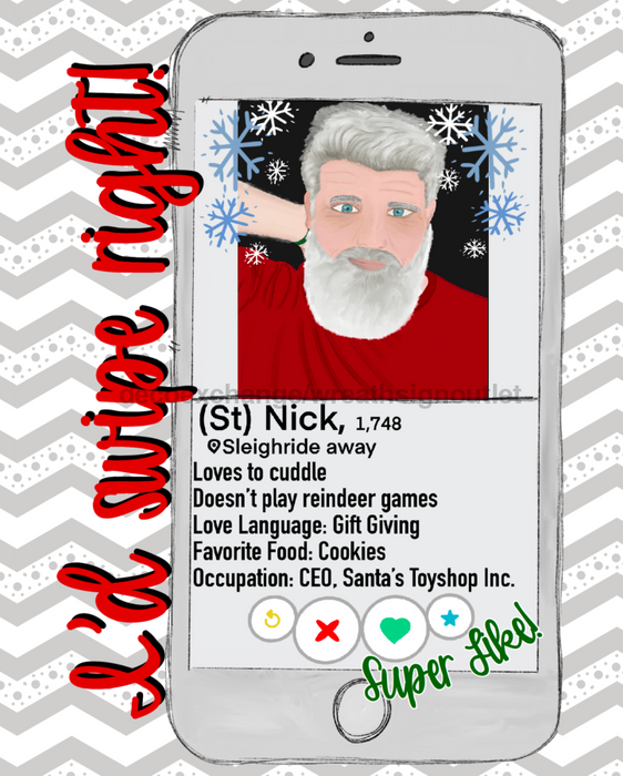 Wreath Sign, Swipe Right, Funny Christmas Sign, 8x10" Metal Sign DECOE-795, Sign For Wreath, DecoExchange - DecoExchange