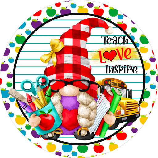 Wreath Sign, Teacher Sign, Gnome Sign, 18" Wood Round  Sign DECOE-435, Sign For Wreath, DecoExchange