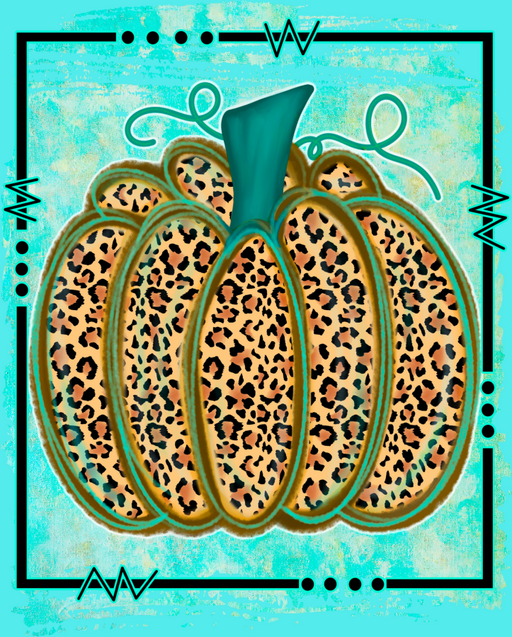 Wreath Sign, Teal Animal Print Pumpkin Sign, Fall Sign, 8x10" Metal Sign DECOE-875, Sign For Wreath, DecoExchange - DecoExchange