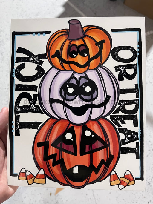 Wreath Sign, Trick Or Treat Pumpkins - Blue - Halloween 8"x10" Metal Sign DECOE-154B, DecoExchange, Sign For Wreaths - DecoExchange