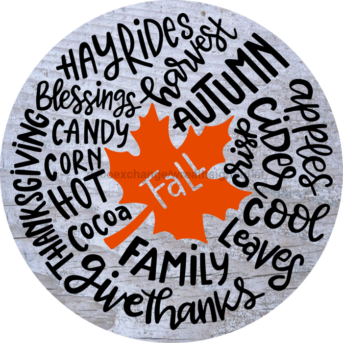 Wreath Sign, Typography Fall Sign, Autumn Sign, 12" Round Metal Sign DECOE-852, Sign For Wreath, DecoExchange - DecoExchange