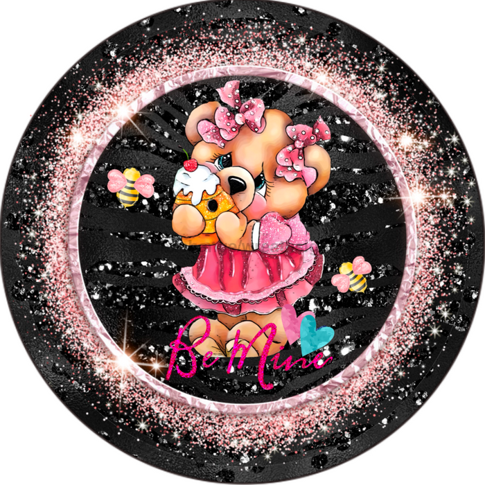 Wreath Sign, Valentine Sign, Valentine Bear, 12" Round Metal Sign DECOE-393, Sign For Wreath, DecoExchange - DecoExchange