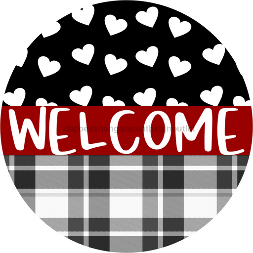 Wreath Sign, Valentine Sign, Valentine Hearts, 12" Round Metal Sign DECOE-432, Sign For Wreath, DecoExchange - DecoExchange
