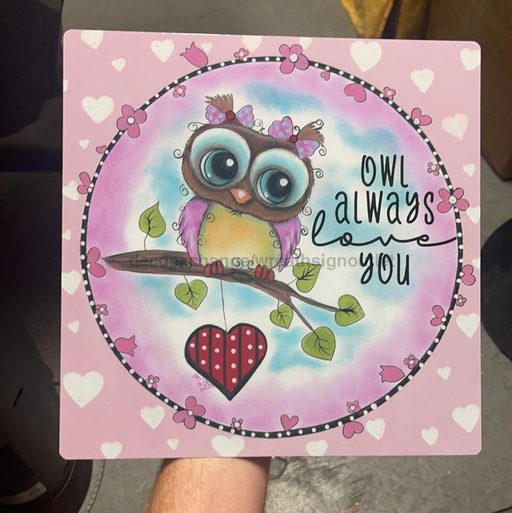 Wreath Sign, Valentines Owl Metal Sign 12"x12" IW-008 - DecoExchange Exclusive, Sign For Wreath, DecoExchange - DecoExchange
