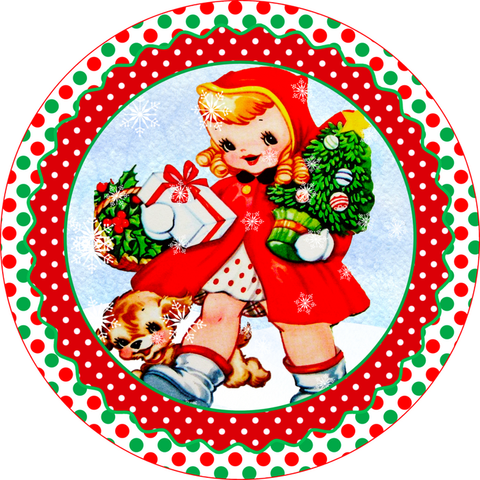 Wreath Sign, Vintage Christmas Sign, 10" Round Metal Sign DECOE-824, Sign For Wreath, DecoExchange - DecoExchange