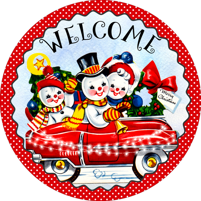Wreath Sign, Vintage Christmas Sign, Snowman Sign, 10" Round, Metal Sign, DECOE-779, DecoExchange, Sign For Wreath - DecoExchange