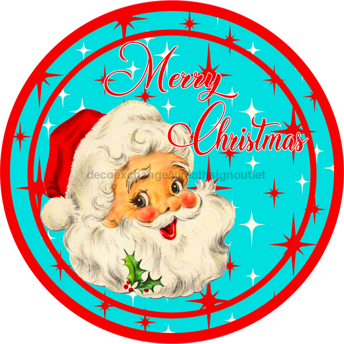 Wreath Sign, Vintage Santa Sign, 10" Round, Metal Sign, DECOE-712, DecoExchange, Sign For Wreath - DecoExchange