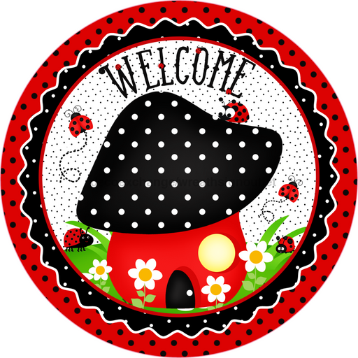 Wreath Sign, Welcome Sign, 10" Round Metal Sign DECOE-261, Sign For Wreath, DecoExchange - DecoExchange