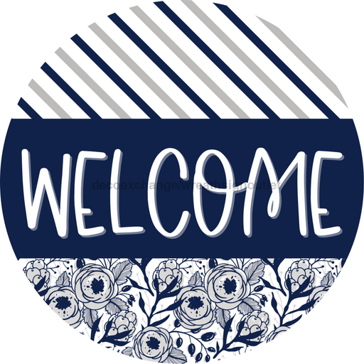 Wreath Sign Welcome Blue Floral Gift Decoe-2361 For Round Decoexchange