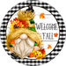 Wreath Sign, Welcome Fall, Gnome Fall Sign, 10" Round Metal Sign DECOE-740, Sign For Wreath, DecoExchange - DecoExchange