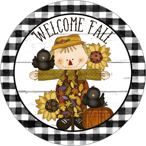 Wreath Sign, Welcome Fall Sign, Scarecrow Sign, 10" Round, Metal Sign, DECOE-106, DecoExchange, Sign For Wreath - DecoExchange
