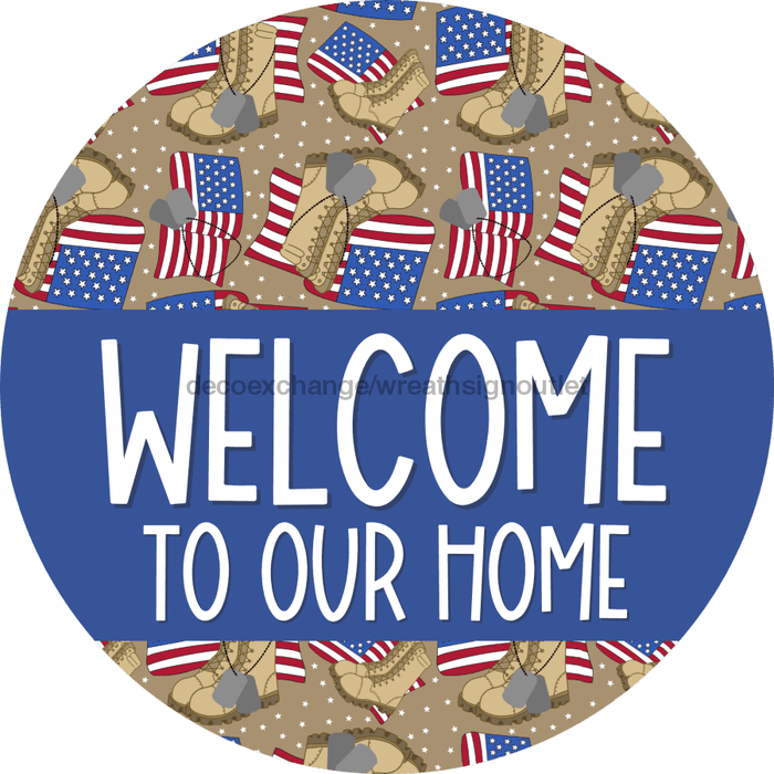 Wreath Sign Welcome Wreath Sign Military Veterans Decoe-2399 For Round 10 Metal