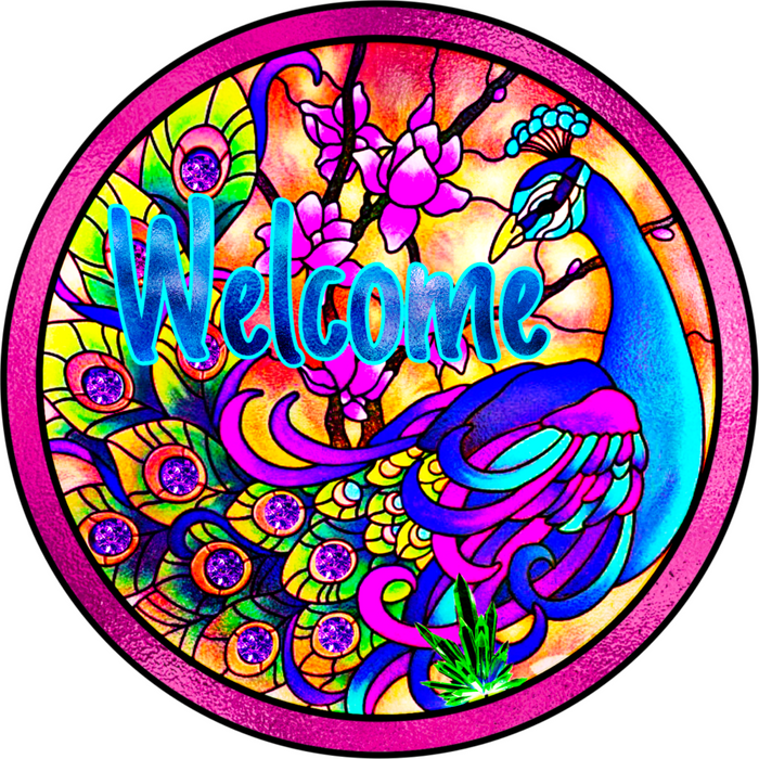 Wreath Sign, Welcome Sign, Peacock Sign, 12" Round Metal Sign DECOE-396, Sign For Wreath, DecoExchange - DecoExchange