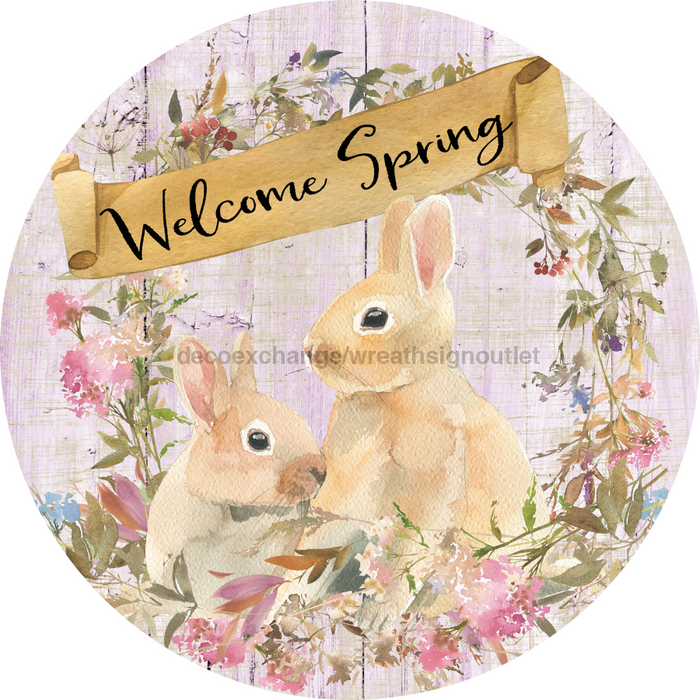 Wreath Sign, Welcome Spring Sign, Easter Sign, 18" Wood Round  Sign DECOE-280, Sign For Wreath, DecoExchange