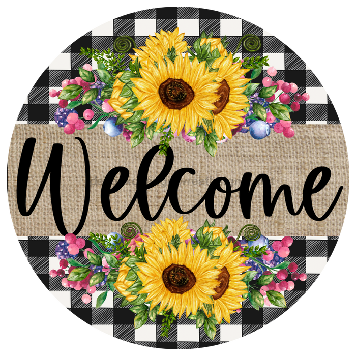 Wreath Sign, Welcome Sunflower Sign, Everyday Sign, DECOE-1070, Sign For Wreath, DecoExchange - DecoExchange®