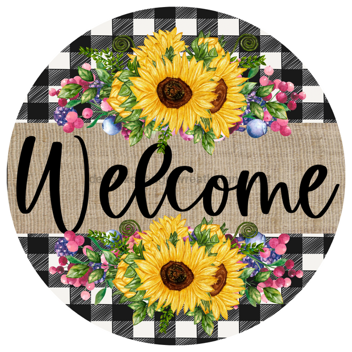 Wreath Sign, Welcome Sunflower Sign, Everyday Sign, DECOE-1070, Sign For Wreath, DecoExchange - DecoExchange®