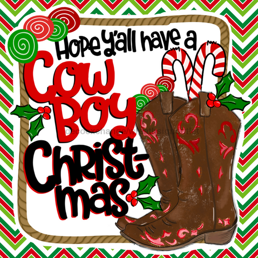 Wreath Sign, Western Christmas, Cowboy Christmas Sign, 10"x10" Metal Sign, DECOE-951, Sign For Wreath, DecoExchange - DecoExchange