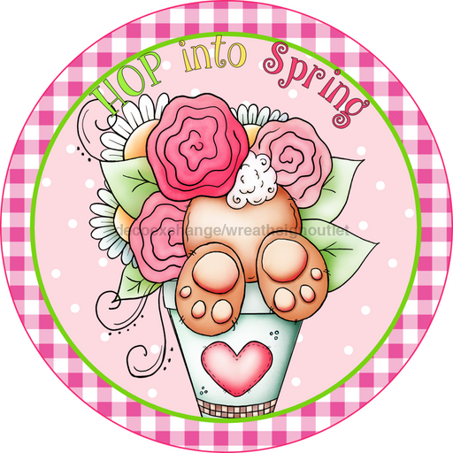 Wreath Sign, Whimsical Easter, Round Easter Sign, Hop Into Spring, DECOE-510, Sign For Wreath, DecoExchange - DecoExchange