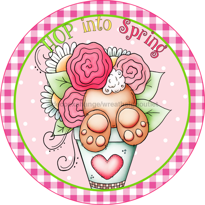 Wreath Sign, Whimsical Easter, Round Easter Sign, Hop Into Spring, DECOE-510, Sign For Wreath, DecoExchange - DecoExchange