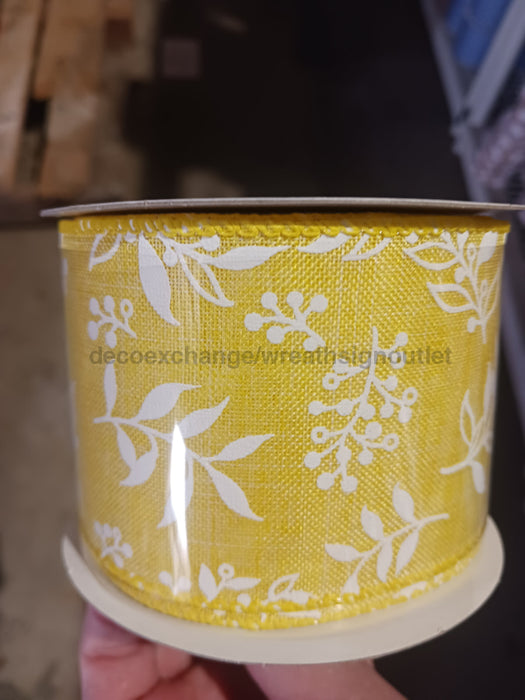 Yellow Linen/White Foliage/White Edge 2.5’’X10Y 41524-40-02 Ribbon