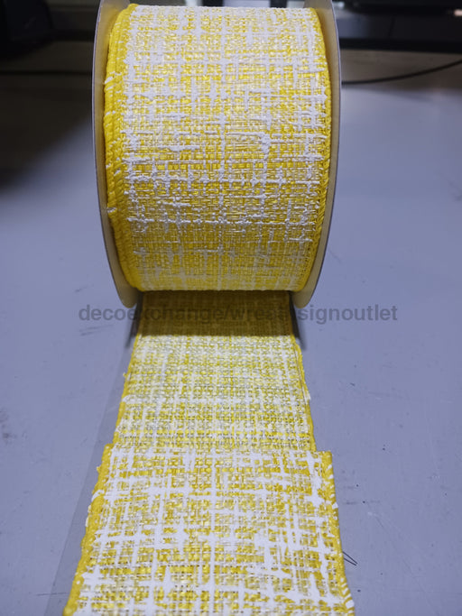 Yellow-White Embellished Tweed 2.5’’X10Y 41515-40-22 Ribbon