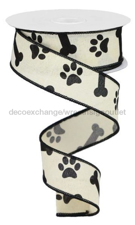 1.5"X10Yd Paw Print/Bones On Royal Cream/Black RGA1147C2 - DecoExchange