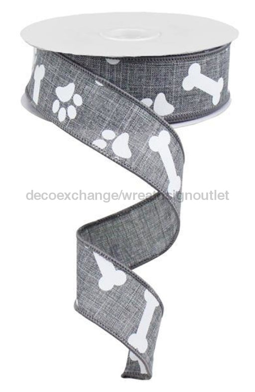 1.5"X10YD PAW PRINT/BONES ON ROYAL Gray / White RGA115010 - DecoExchange