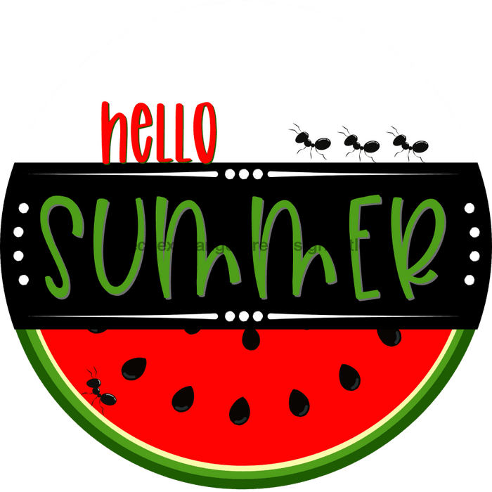 Hello Summer Watermelon Sign Decoe-4092-Dh 18 Wood Round