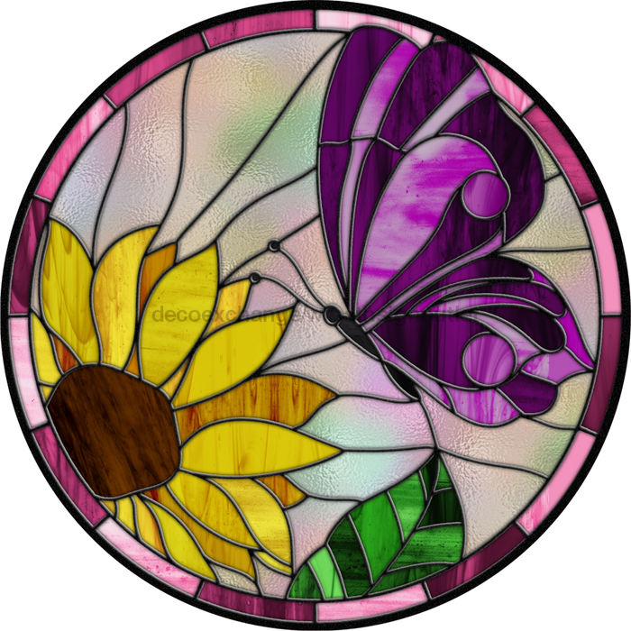 Stained Glass Sign, Butterfly Sign, VINYL-DECOE-4038, 10" Vinyl Decal Round