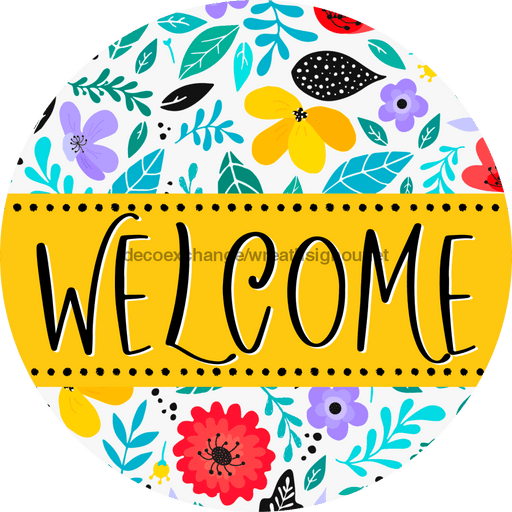 Welcome Wreath Sign, Floral Wreath, DECOE-4133-A, 11.75 metal Round