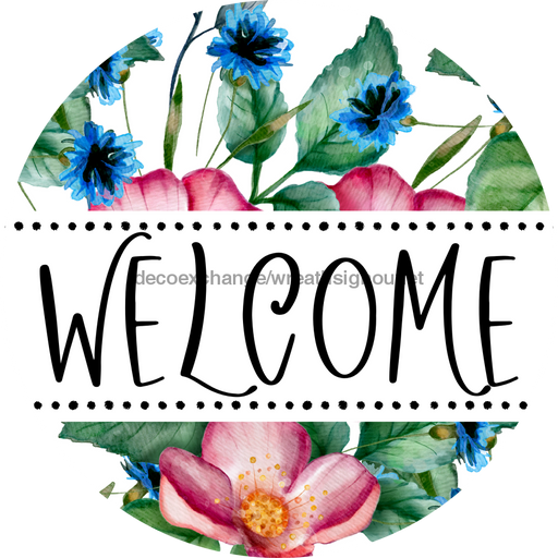 Welcome Wreath Sign, Floral Wreath, DECOE-4138-D, 10 Wood Round