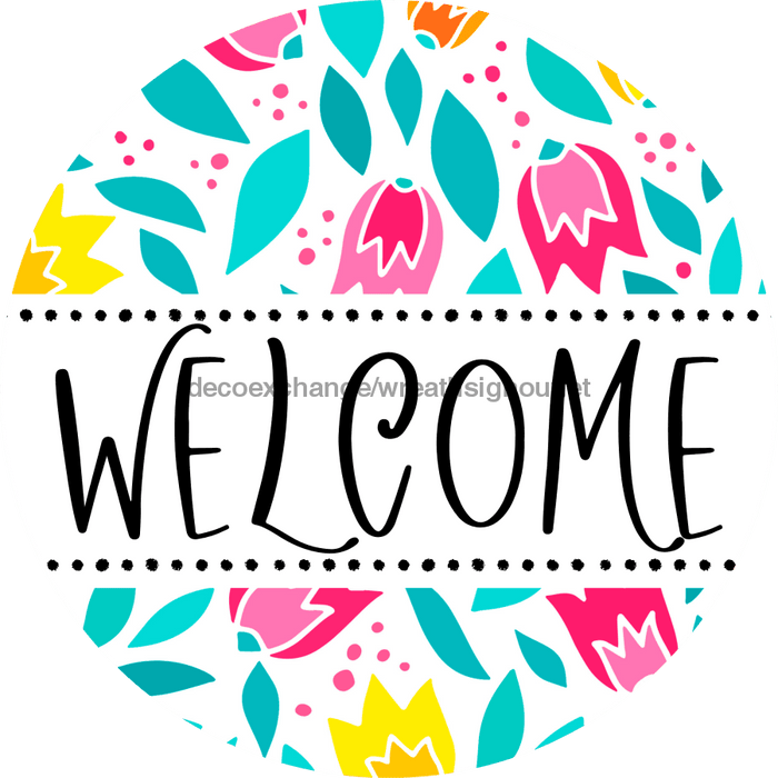 Welcome Wreath Sign, Floral Wreath, DECOE-4136, 10 vinyl Round