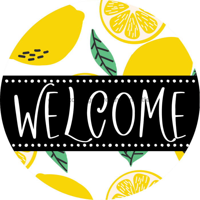 Welcome Wreath Sign, Lemon Wreath, DECOE-4128, 10 vinyl Round