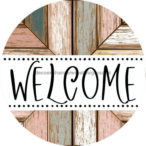 Welcome Wreath Sign, Wood Stain Wreath, DECOE-4144-D, 10 Wood Round