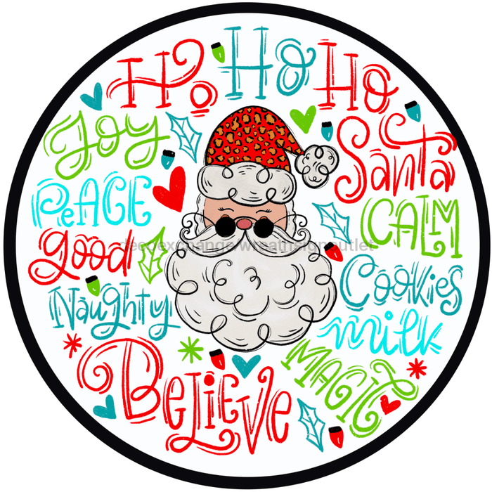 Wreath Sign, Christmas Sign, Santa Typography, 12" Round, Metal Sign, DECOE-346, DecoExchange, Sign For Wreath - DecoExchange