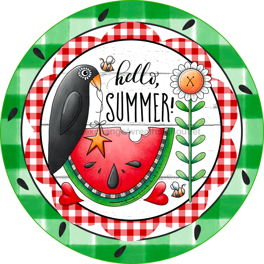 Wreath Sign, Summer Sign, Crow and Watermelon Sign, 10
