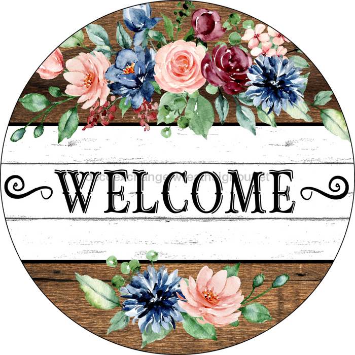 Wreath Sign, Welcome Sign, 10" Round Metal Sign DECOE-259, Sign For Wreath, DecoExchange - DecoExchange